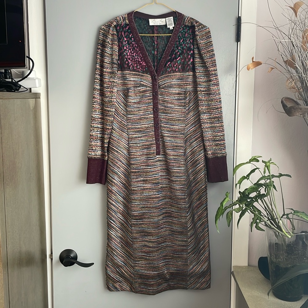 Lars Byron lace Jacquard multicolore midi dress, size 8
